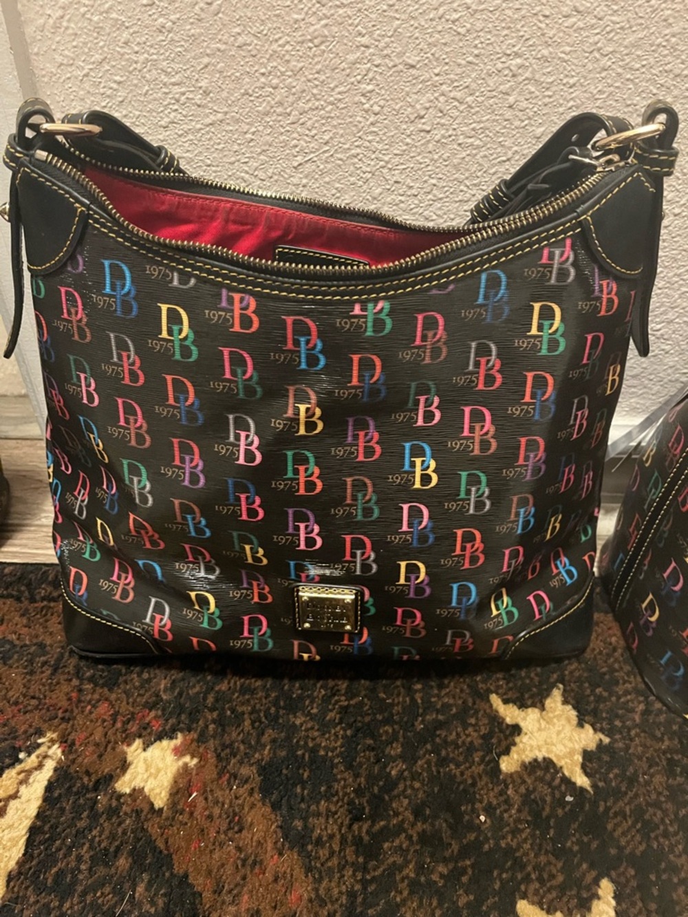 Dooney & Bourke Black Multicolor DB Logo Shoulder Bag